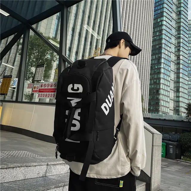 德力熊 大容量潮酷韩版潮流时尚运动休闲短途旅行 牛津布 可斜挎书包背包双肩包 常规 男女同款情侣款 黑色/灰色/卡其色