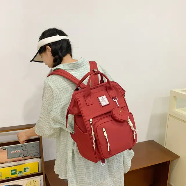 德力熊 简约日系 百搭 颜值高 尼龙 双肩包 女款 黑/粉/米白/红