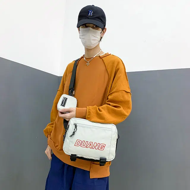 德力熊 日系工装风潮牌大容量拉链开合 帆布 单肩包 常规 男款 蓝/灰/黑
