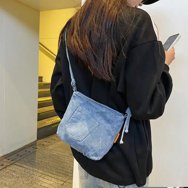 德力熊男女通用双色小包包小众牛仔布简约休闲百搭高颜值单肩包精致斜挎包