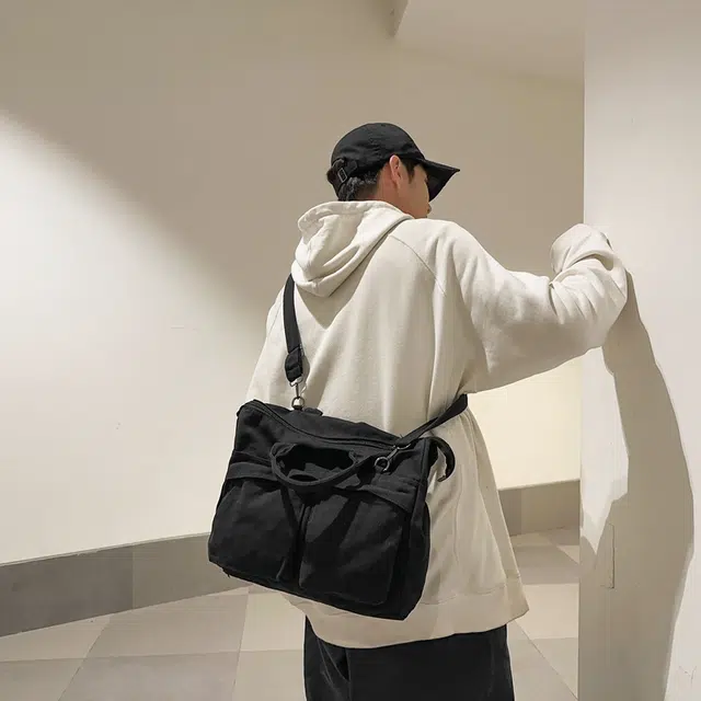 德力熊 大容量日系复古通勤拉链开合 帆布 单肩包 常规 男女同款情侣款 黑/白/绿/棕