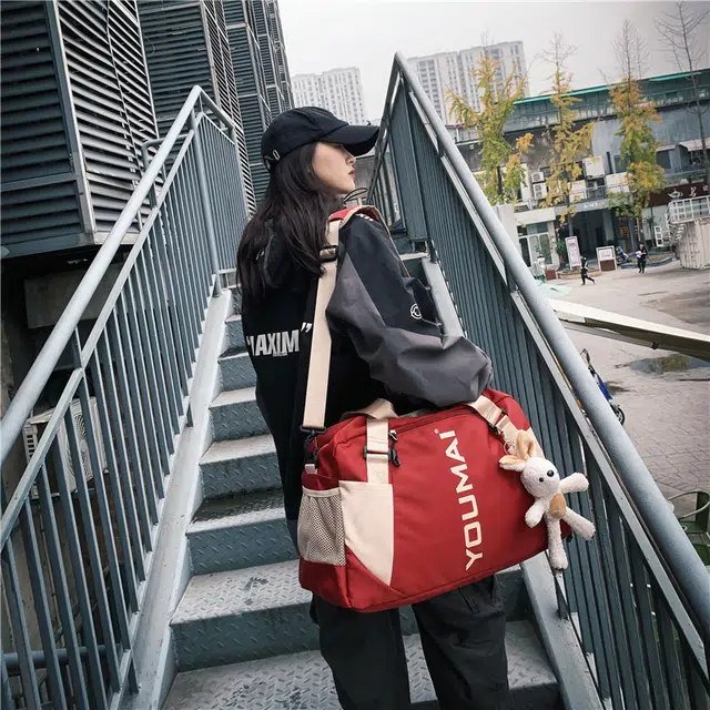 德力熊 短途出差旅游 尼龙 旅行包 男女同款情侣款 粉色深蓝色紫色黑色红色浅蓝色卡其色