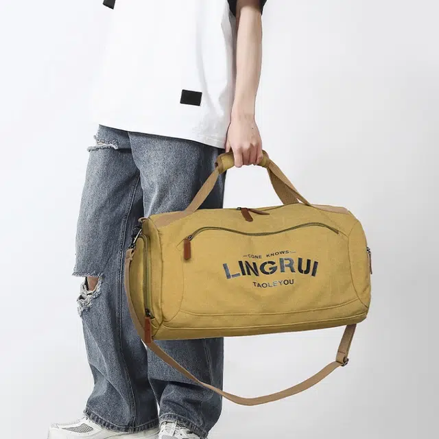 彤彤兔 干湿分离训练运动 帆布 帆布包旅行包 男女同款情侣款 卡其色/黑色
