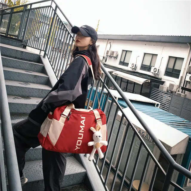 德力熊 短途出差旅游 尼龙 旅行包 男女同款情侣款 粉色深蓝色紫色黑色红色浅蓝色卡其色