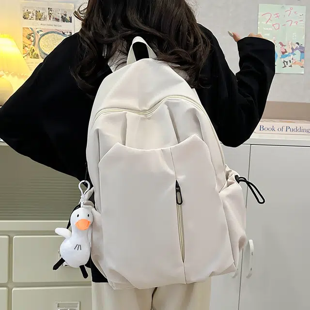 彤彤兔   简约纯色森系校园 尼龙 双肩包 大号 男女同款情侣款 多色