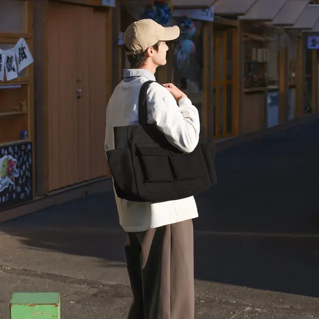 德力熊帆布包男女通用多色单肩包超大容量帆布袋多功能托特包日系简约手提单肩包