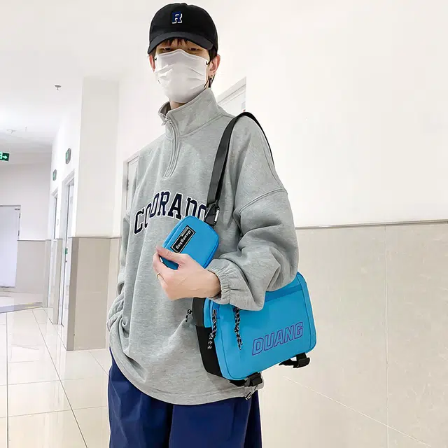 德力熊 日系工装风潮牌大容量拉链开合 帆布 单肩包 常规 男款 蓝/灰/黑