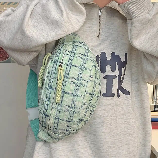 德力熊女生多色大容量通勤格纹百搭饺子包新款高颜值小清新单肩斜跨胸包腰包 涤纶