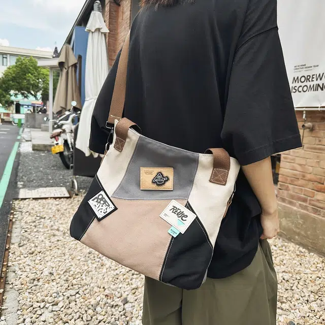 德力熊 女生双色单肩包时尚撞色复古大容量托特包新款手提包斜挎包单肩包 帆布 女款 多色