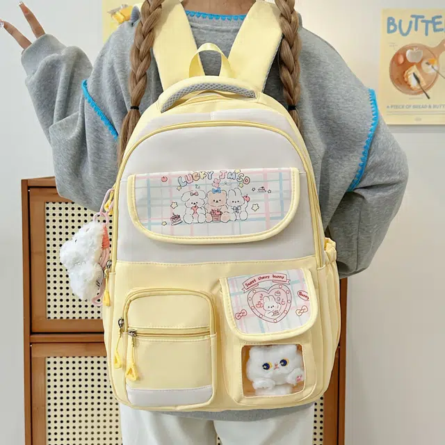 德力熊 可爱书包初中大容量背包休闲 尼龙 双肩包 女款 粉色/蓝色/黑色/黄色/紫色