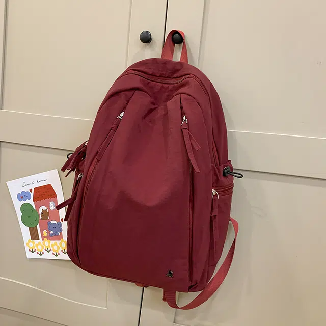 德力熊 纯色百搭大容量简约 尼龙 双肩包 常规 男女同款情侣款 黑色/白色/红色/深蓝色/粉色/卡其色