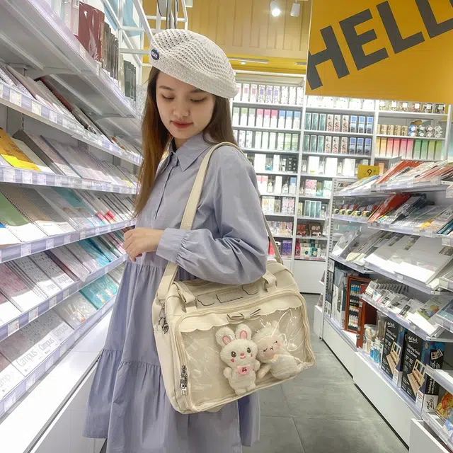 德力熊 日系软妹蝴蝶结 尼龙 斜挎单肩包 常规 女款 粉/蓝/白/黑