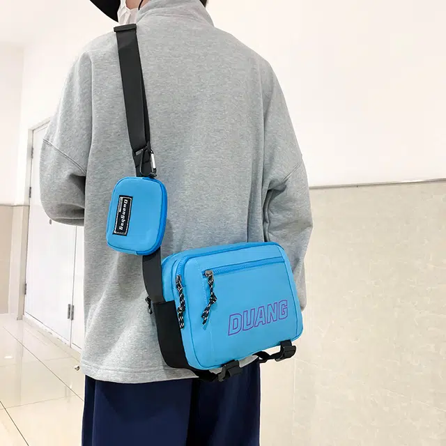 德力熊 日系工装风潮牌大容量拉链开合 帆布 单肩包 常规 男款 蓝/灰/黑