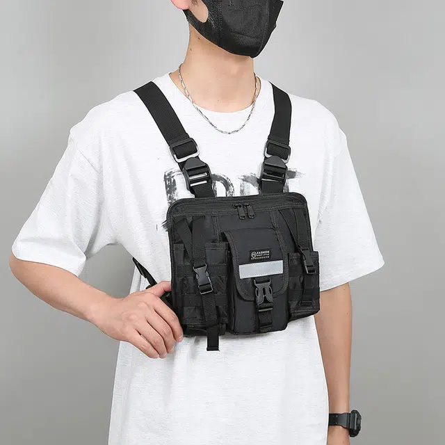 彤彤兔 休闲简约工装个性 牛津布 双肩包 男款 黑色