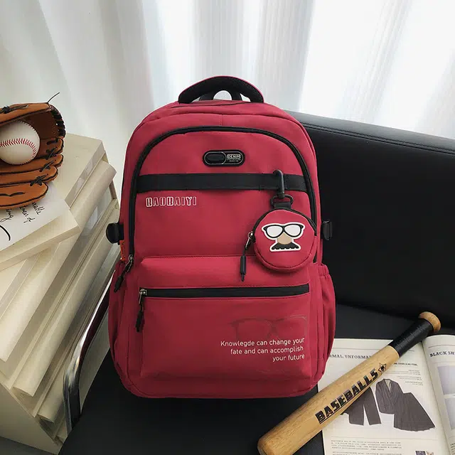 德力熊 初中高中学生书包大容量旅行休闲背包 尼龙 双肩包 男女同款情侣款 黑色/红色/卡其色/灰色/蓝色