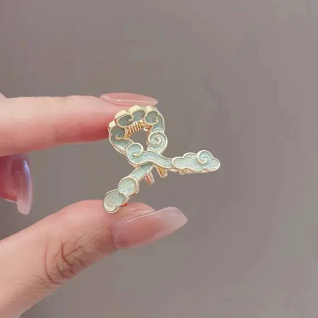 彤彤兔 古风蓝色祥云小抓夹旗袍鲨鱼夹刘海夹顶夹 发夹 女款