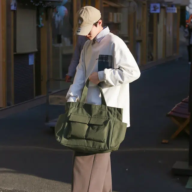 德力熊帆布包男女通用多色单肩包超大容量帆布袋多功能托特包日系简约手提单肩包