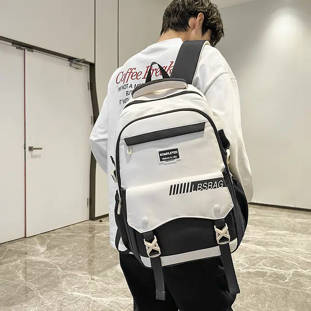 德力熊 时尚潮流初中生高中生休闲书包大容量轻便 尼龙 双肩包 男女同款情侣款 黑色/灰色/卡其色/紫色/绿色