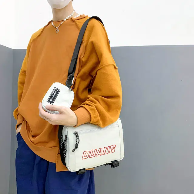 德力熊 日系工装风潮牌大容量拉链开合 帆布 单肩包 常规 男款 蓝/灰/黑