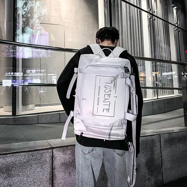 德力熊 便携多功能大容量短途旅行轻便运动休闲 牛津布 书包背包双肩包 大号 男女同款情侣款 浅灰/深灰/黑色/红色
