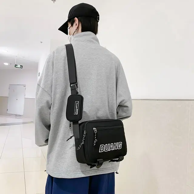 德力熊 日系工装风潮牌大容量拉链开合 帆布 单肩包 常规 男款 蓝/灰/黑