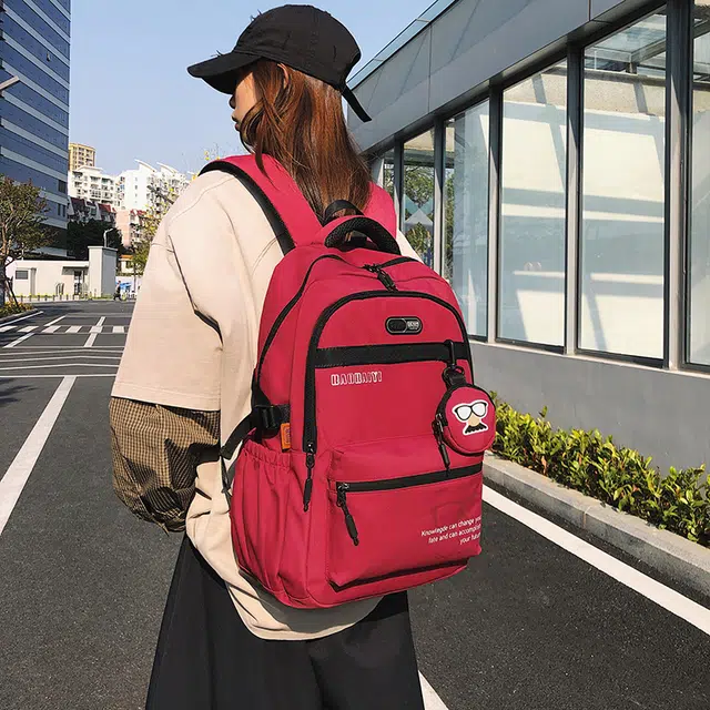 德力熊 初中高中学生书包大容量旅行休闲背包 尼龙 双肩包 男女同款情侣款 黑色/红色/卡其色/灰色/蓝色