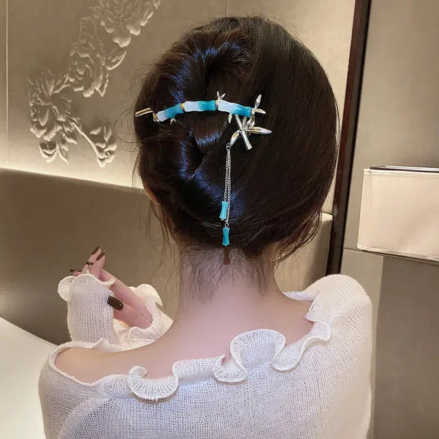 彤彤兔 中式竹节流苏后脑勺盘发扭扭夹一字夹古风高端汉服配饰头饰 发夹 女款