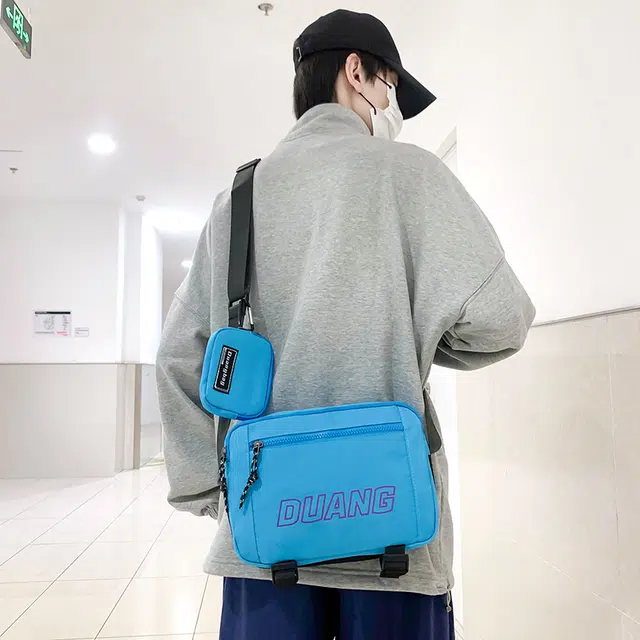 德力熊 日系工装风潮牌大容量拉链开合 帆布 单肩包 常规 男款 蓝/灰/黑