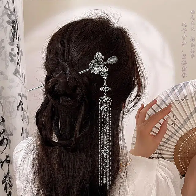 彤彤兔 蝴蝶新中式高级感古风流苏步摇发钗簪子马面裙头饰旗袍汉服 合金 发簪 女款