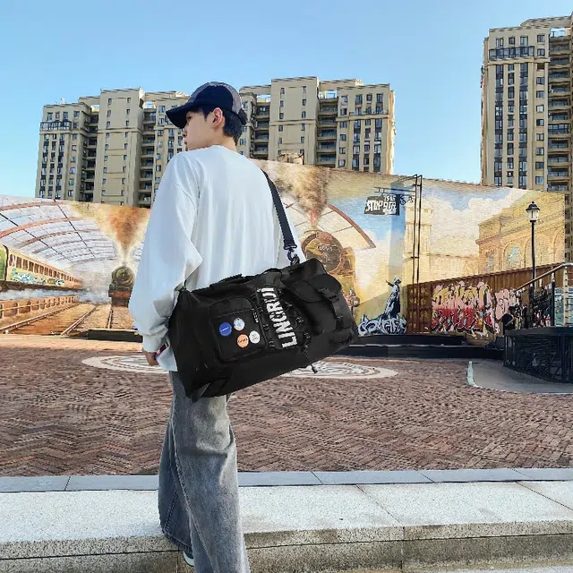 彤彤兔 休闲简约日常短途旅游时尚百搭 尼龙 旅行包 中号 男女同款情侣款 灰色/黑色/绿色