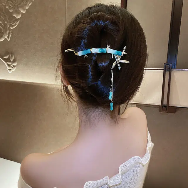 彤彤兔 中式竹节流苏后脑勺盘发扭扭夹一字夹古风高端汉服配饰头饰 发夹 女款