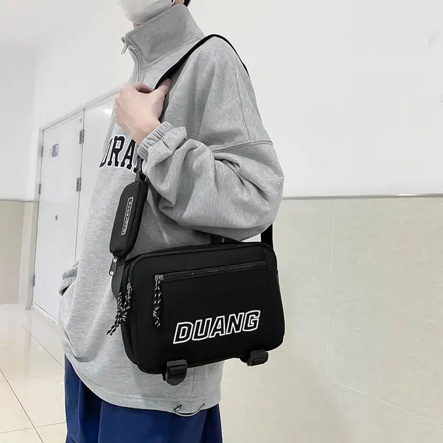德力熊 日系工装风潮牌大容量拉链开合 帆布 单肩包 常规 男款 蓝/灰/黑