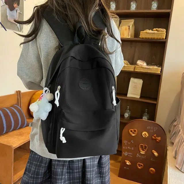 彤彤兔 韩版百搭高颜值休闲简约 尼龙 双肩包 常规 女款 黑色/灰色/白色/蓝色/粉色