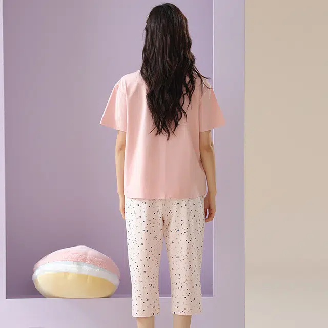 棉有家 字母印花短袖七分裤可外穿睡衣套装 女款 风铃粉