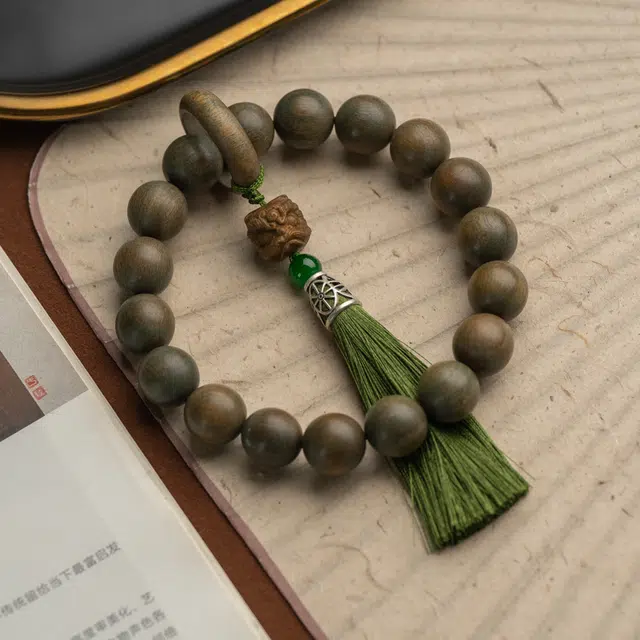 仙源 国潮醒狮手持佛珠念珠 绿檀木 木作手串 男女同款情侣款 绿檀