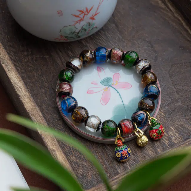 仙源 香灰五彩多宝吞金兽 琉璃 玉石手串 男女同款情侣款