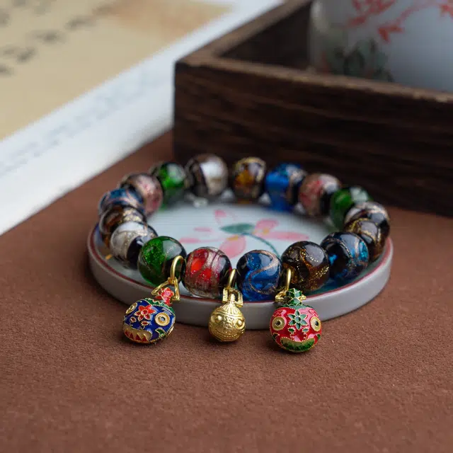 仙源 香灰五彩多宝吞金兽 琉璃 玉石手串 男女同款情侣款