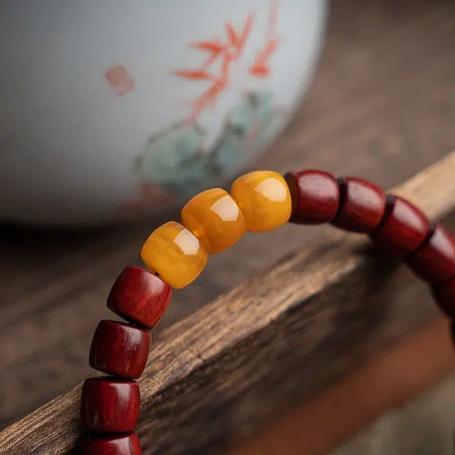 仙源 新中式设计 直切 单圈 小叶紫檀 蜜蜡 木作手串 男女同款情侣款