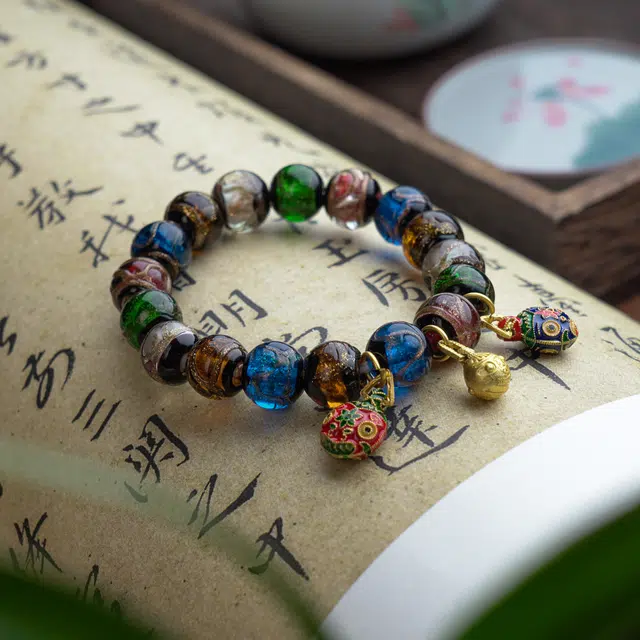 仙源 香灰五彩多宝吞金兽 琉璃 玉石手串 男女同款情侣款
