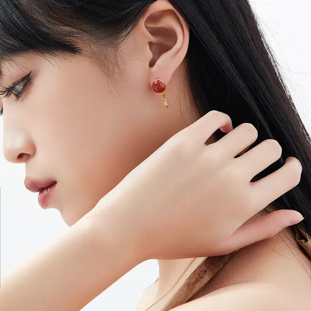六珍堂 复古郁金香 新中式轻奢设计感 玛瑙 玉石耳钉 女款