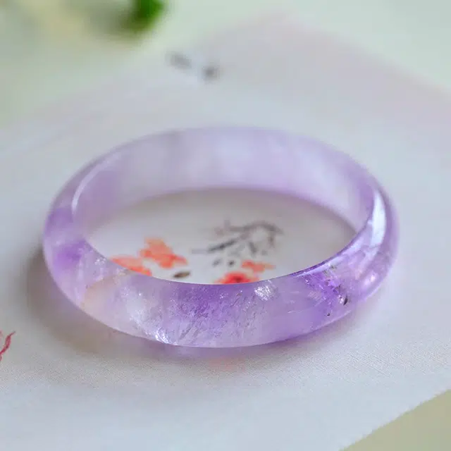 六珍堂 新中式九紫离火转运纳福梦幻薰衣草紫手环紫锂辉浅色紫晶镯 水晶 玉石手镯 女款