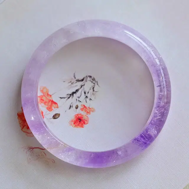 六珍堂 新中式九紫离火转运纳福梦幻薰衣草紫手环紫锂辉浅色紫晶镯 水晶 玉石手镯 女款