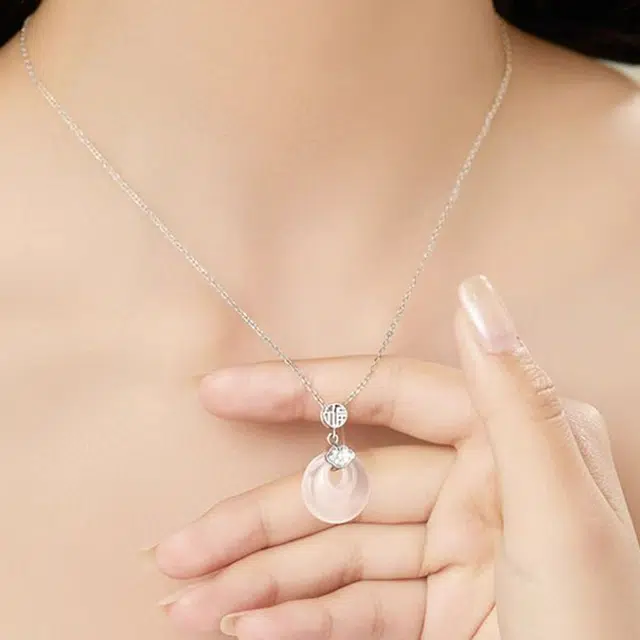 六珍堂 新中式如意平安扣锁骨链 玉髓 玉石项链 女款