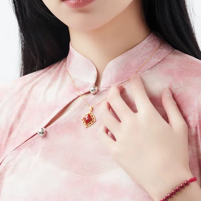 六珍堂 方糖复古中国风菱形优雅 玛瑙 玉石项链 男女同款情侣款