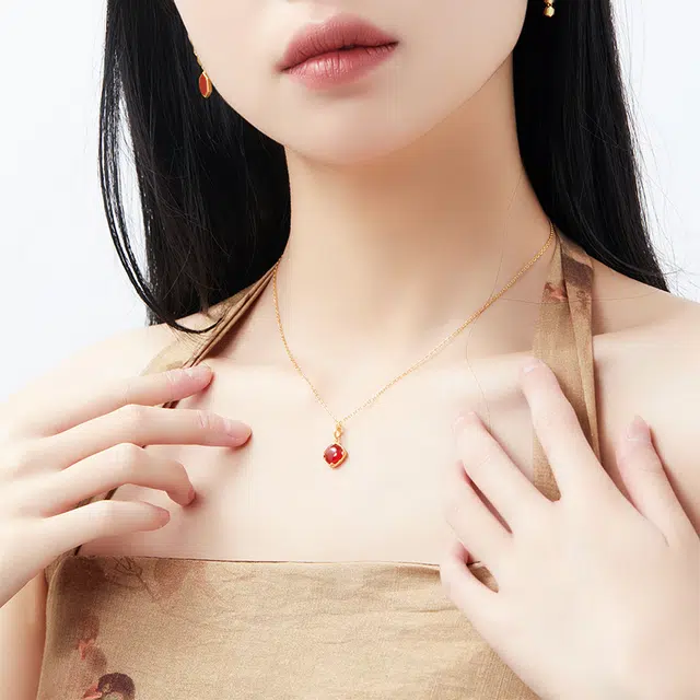 六珍堂 蛋面 复古中国风设计感 几何型圆形气质 玛瑙 玉石项链 男女同款情侣款