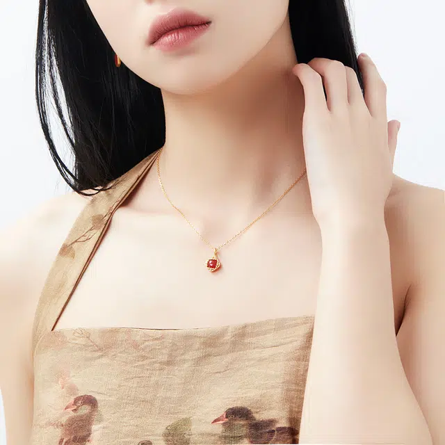 六珍堂 蛋面 复古中国风设计感 几何型圆形气质 玛瑙 玉石项链 男女同款情侣款