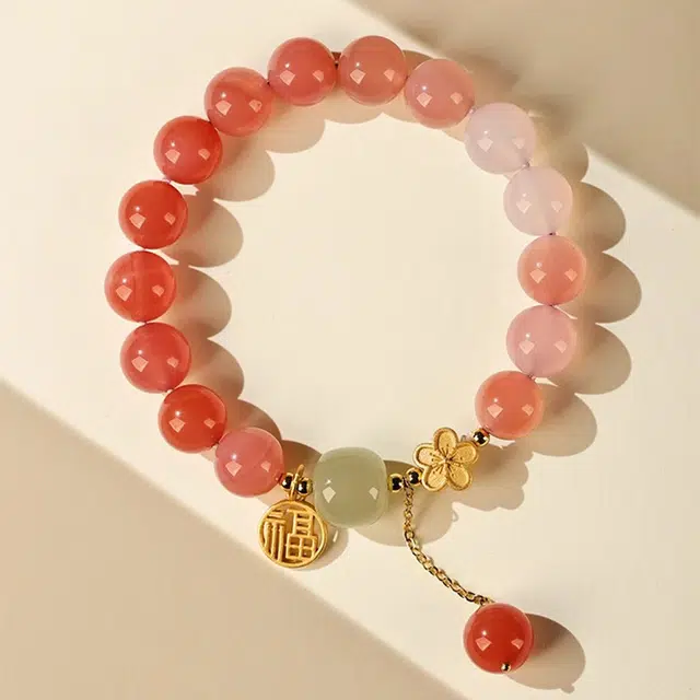 六珍堂 桃花 福牌 渐变粉系 高级感小众 玛瑙 手串 女款 #精美礼盒
