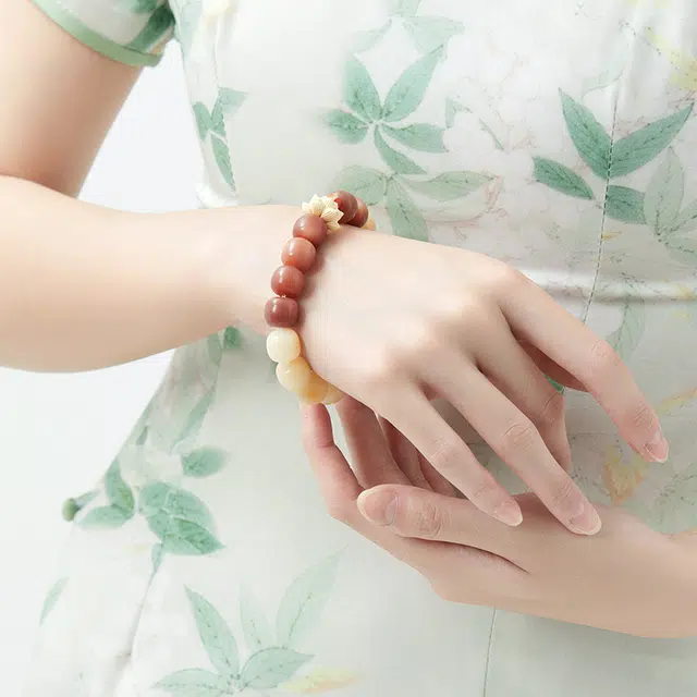 六珍堂 微醺蜜柚 渐变国潮小清新莲花 菩提根 菩提类手串 男女同款情侣款