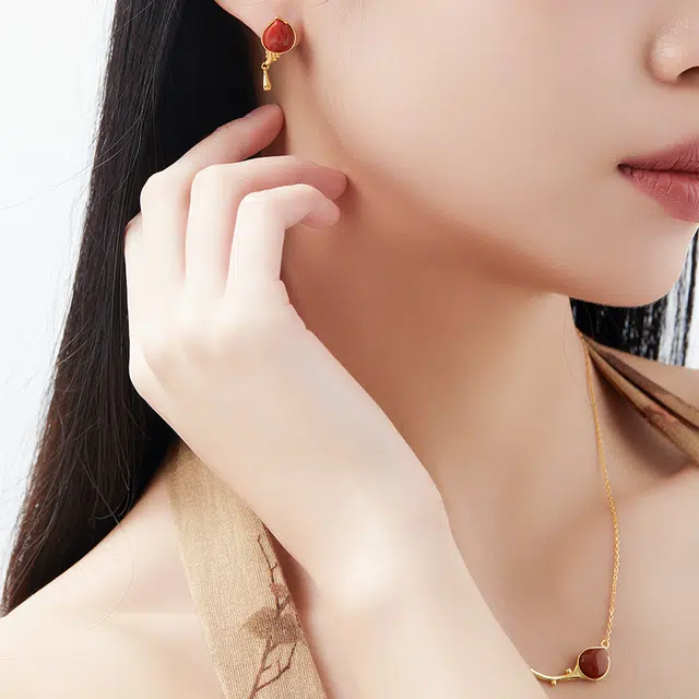 六珍堂 复古郁金香 新中式轻奢设计感 玛瑙 玉石耳钉 女款