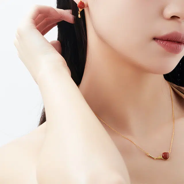六珍堂 复古郁金香 新中式轻奢设计感 玛瑙 玉石耳钉 女款